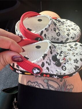 CROCS Kids Mickey Mouse Black & White Clogs with Red Strap